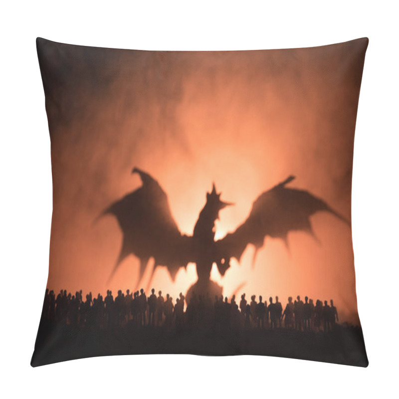 Personality  Blurred silhouette of giant monster prepare attack crowd during night. Selective focus. Decoration pillow covers