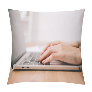 Personality  Cropped View Of Businesswoman Typing On Laptop At Workspace Pillow Covers