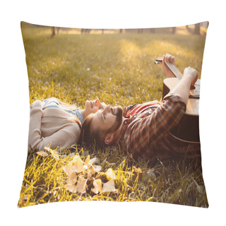 Personality  Couple Lying On Grass With Guitar Pillow Covers