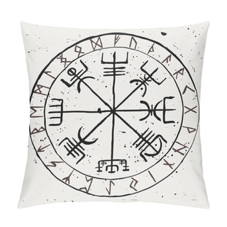 Personality  Vegvisir. Protective Runic Talisman For Travelers. Compass For The Wandering. Vector Illustration Pillow Covers