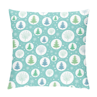 Personality  Vector Green And Blue Christmas Trees In Circles Ornamemtns Holiday Seamless Pattern. Great For Fabric, Wallpaper, Packaging, Giftwrap. Pillow Covers