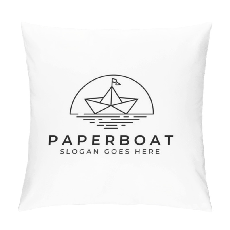 Personality  Paper Boat Line Art Logo Vector Illustration Design , Paper Boat For Study , Company Template Pillow Covers