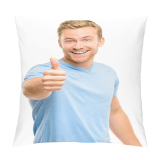 Personality  Happy Man Thumbs Up Sign Full Length Portrait On White Backgroun Pillow Covers