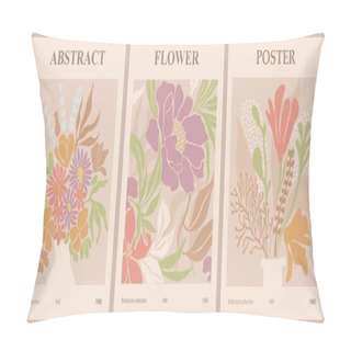 Personality  Set Of Abstract Flower Posters. Trendy Botanical Wall Arts With Floral Design In Danish Pastel Colors. Modern Naive Groovy Funky Interior Decorations, Paintings. Vector Art Illustration. Pillow Covers