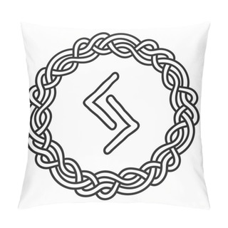 Personality  Rune Jera In A Circle - An Ancient Scandinavian Symbol Or Sign, Amulet. Viking Writing. Hand Drawn Outline Vector Illustration For Websites, Games, Print And Engraving. Pillow Covers