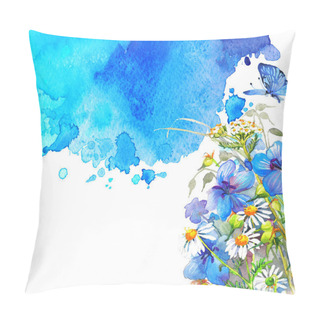 Personality  Watercolor Flowers And Butterfly On Blurry Background Pillow Covers