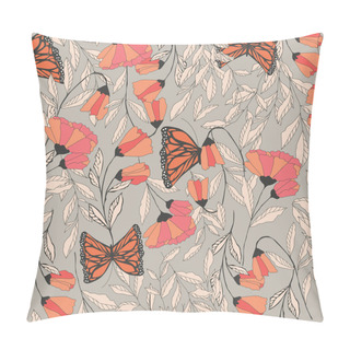 Personality  Vector Traditional Seamless Pattern With Monarch Butterflies Pillow Covers