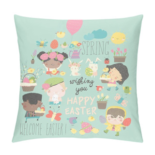 Personality  Cute Little Children With Easter Theme. Happy Easter Pillow Covers