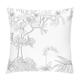 Personality  Tropical Plants And Flowers. Seamless Pattern, Background. Vector Illustration. Pillow Covers