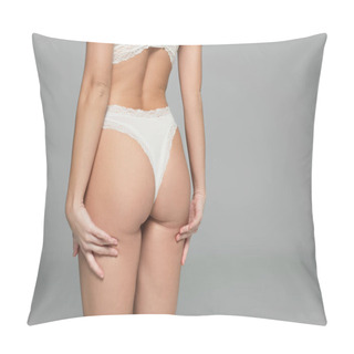 Personality  Cropped View Of Buttocks Of Woman In Lingerie Isolated On Grey Pillow Covers