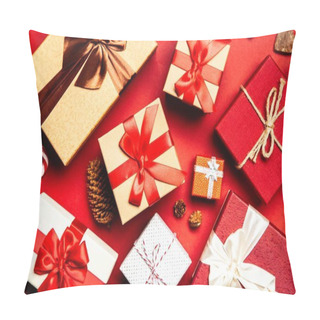 Personality  Gift Boxes On Red Background Pillow Covers