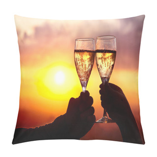 Personality  Glasses With Champers At Sunset Pillow Covers