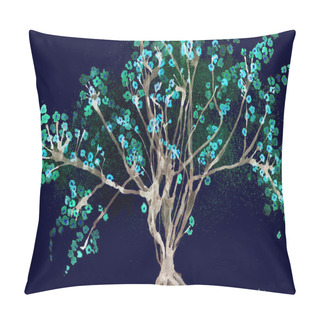 Personality  Fantasy Of Greenish And Turquoise Blossoms Against A Dark Blue Sky. Pillow Covers