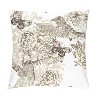 Personality  Beautiful Vector Background With Butterflies In Vintage Style Pillow Covers