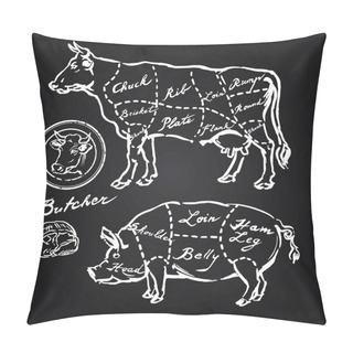 Personality  Pork And Beef Cuts - Hand Drawn Set Pillow Covers