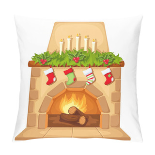 Personality  Christmas Fireplace. Vector Illustration. Pillow Covers