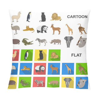 Personality  Different Animals Cartoon Icons In Set Collection For Design. Bird, Predator And Herbivore Vector Symbol Stock Web Illustration. Pillow Covers