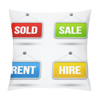 Personality  Signs Depicting For Sale, Sold And For Rent On White Background Pillow Covers