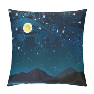 Personality  Nigth Sky With Full Moon, Mounains And Lake Pillow Covers