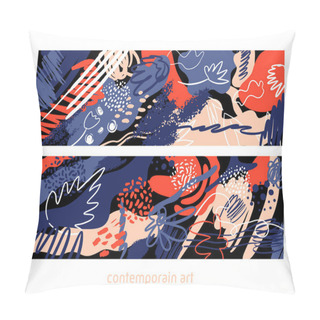 Personality  Trendy Creative Set Banner Of Collage Contemporain Style With Different Textures And Shapes. Modern Graphic Design. Unusual Artwork. Vector Gorisontal Orientation. Pillow Covers