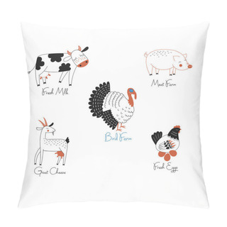 Personality  Farm Animals, Branding Elements. Vector Illustration Pillow Covers