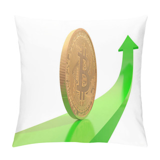 Personality  Golden Bitcoin Coin On Green Arrow Upward Pillow Covers