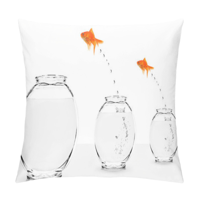 Personality  Two Goldfish Jumping To Bigger Fishbowls Pillow Covers