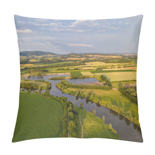 Personality  Drone Panorama Over River Weser , Germany . Pillow Covers