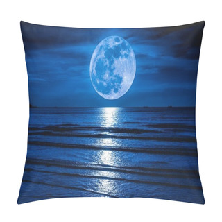 Personality  Super Moon. Colorful Sky With Cloud And Bright Full Moon Over Seascape In The Evening. Pillow Covers