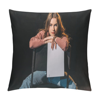 Personality  Attractive Young Actress With Scenario Sitting On Chair On Stage In Theatre Pillow Covers
