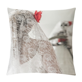 Personality  Woman With Dead Bride Make Up At Halloween Pillow Covers