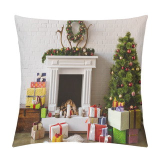 Personality  Festive Living Room With Cozy Fireplace, Christmas Tree And Presents Pillow Covers