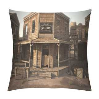 Personality  Western Town Saloon With Various Businesses . 3d Rendering Pillow Covers