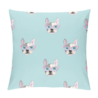 Personality  Character Design Pattern Background Of Head Bulldog.Doodle Style Pillow Covers