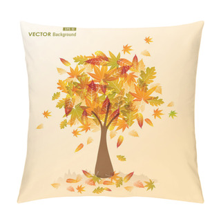 Personality  Fall Season Tree Shape With Leaves Falling EPS10 File Background Pillow Covers