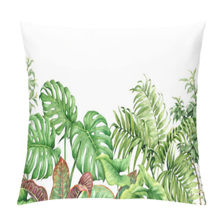 Personality  Hand Drawn Tropical Plants. Seamless Line Horizontal Border Made With Watercolor Exotic Green Rainforest Foliage On White Background.  Pillow Covers