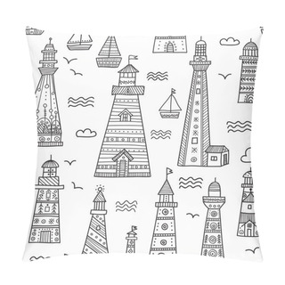 Personality  Ethnic Style Lighthouses With Ornaments Seamless Pattern. Can Be Printed And Used As Wrapping Paper, Wallpaper, Textile, Fabric, Etc Pillow Covers