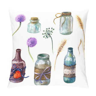 Personality  Jars  And Bottles Decorated In Rustic Style. Pillow Covers
