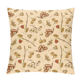 Personality  Acorns. Berries. Flowers. Leaves. Vector Seamless Illustration (background). Autumn Pattern. Pillow Covers
