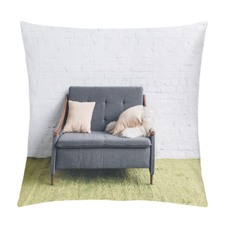 Personality  Comfy Couch In Modern Living Room With White Brick Wall, Mockup Concept Pillow Covers