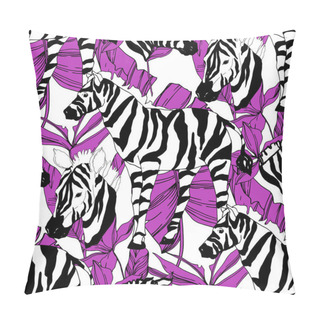 Personality  Vector Exotic Zebra Print Wild Animal Isolated. Black And White Engraved Ink Art. Seamless Background Pattern. Pillow Covers
