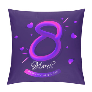 Personality  Glossy Blend Text 8 With Tiny Hearts Decorated On Purple Background For Happy Women's Day Celebration Concept. Can Be Used As Greeting Card Design. Pillow Covers