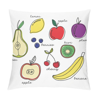 Personality  Set Of Hand Drawn Fruits. Healthy Food Abstract Background. Pillow Covers