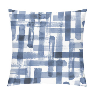 Personality  Abstract Grunge Cross Geometric Shapes Contemporary Art Blue Color Seamless Pattern Background. Watercolor Hand Drawn Indigo Brush Strokes Texture. Watercolour Print For Textile, Wallpaper, Wrapping Pillow Covers