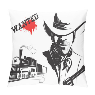 Personality  Vector Bandit And Locomotive. Western Poster Pillow Covers