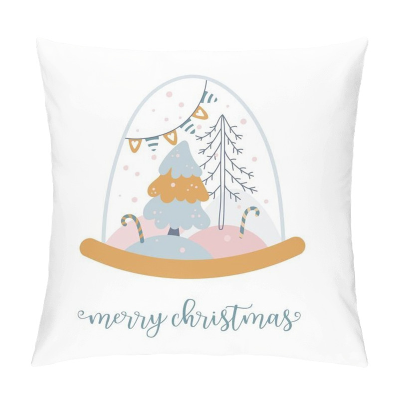 Personality  Cute Christmas card with Snow globe in childish hand drawn style. Merry Christmas, Happy New Year card. Scandinavian christmas design. Cartoon Christmas glass ball. Vector illustration pillow covers