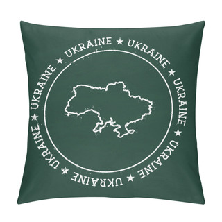 Personality White Chalk Texture Rubber Seal With Ukraine Map On A Green Blackboard. Pillow Covers