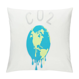 Personality  Melting Paper Cut Globe And Co2 Lettering On Grey Background, Global Warming Concept Pillow Covers