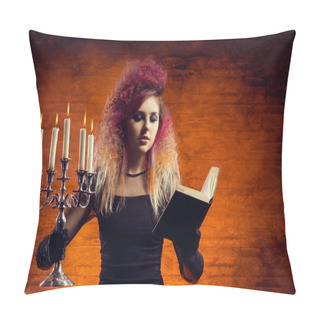 Personality  Witch Casting Spell Using Magical Book Pillow Covers