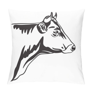 Personality  Abstract Portrait Of Bull Vector Illustration In Black Color Isolated On White Background. Engraving Template Image For Label, Logo, Design, Packaging, Print And Tattoo. Pillow Covers
